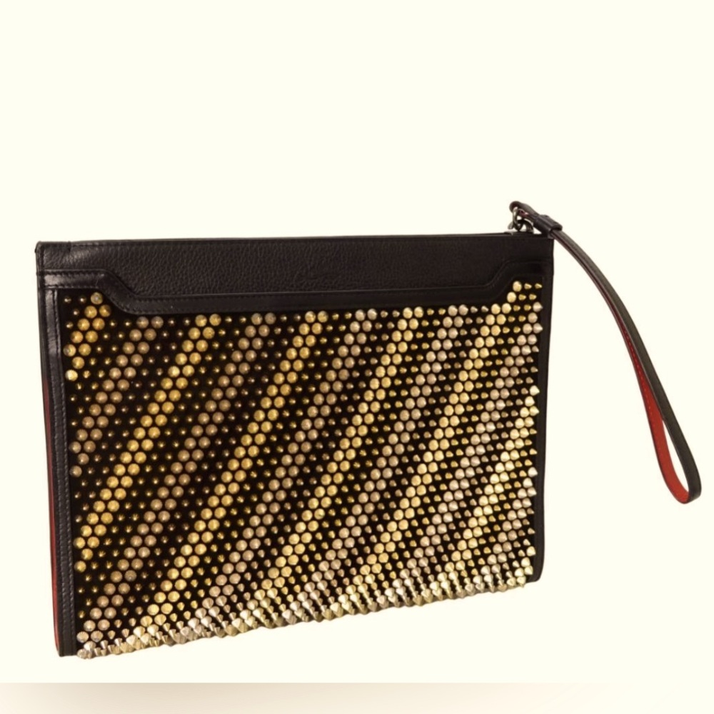 RARE!!! CHRISTIAN LOUBOUTIN SKYPOUCH GOLD STUDDED CLUTCH/WRISTLET